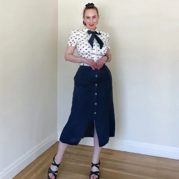 💄Retro Pinup 50s 40s Inspired Puff Sleeve Bow Blouse💋 - Picture 7 of 8